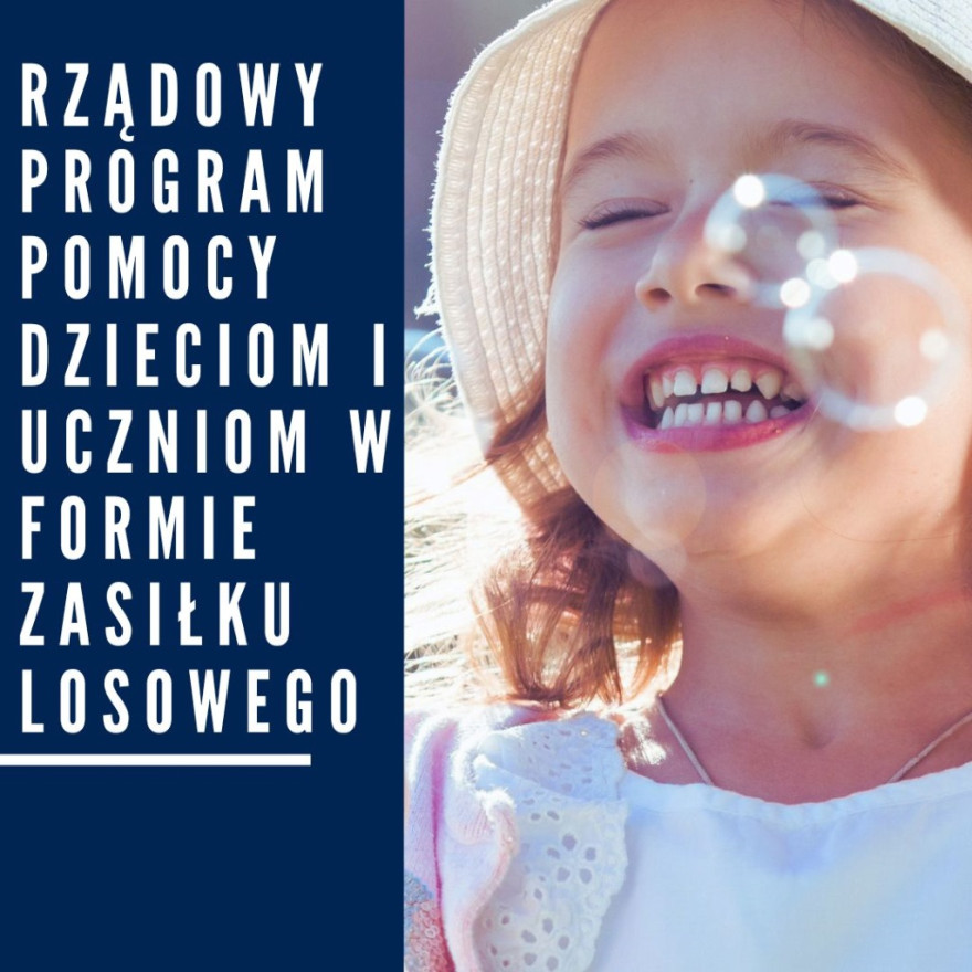 grafika przedstawiająca uśmieniętą dziewczynkę wśród baniek mydlanych z nazwą rządowego programu