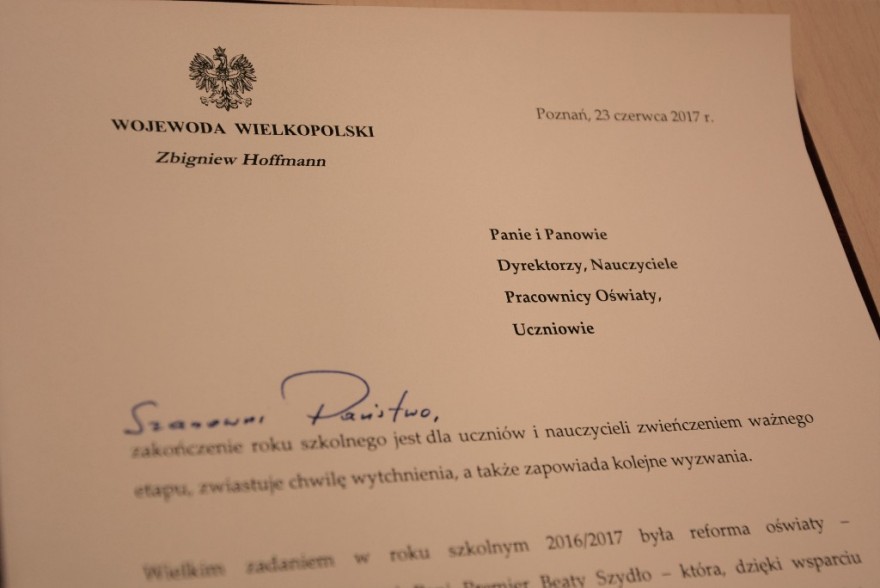 Zdjęcie listu od wojewody wielkopolskiego. 