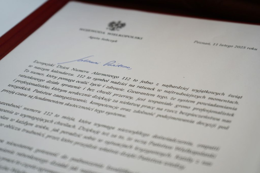 List Wojewody Wielkopolskiej Agaty Sobczyk z okazji Europejskiego Dnia Numeru Alarmowego 112