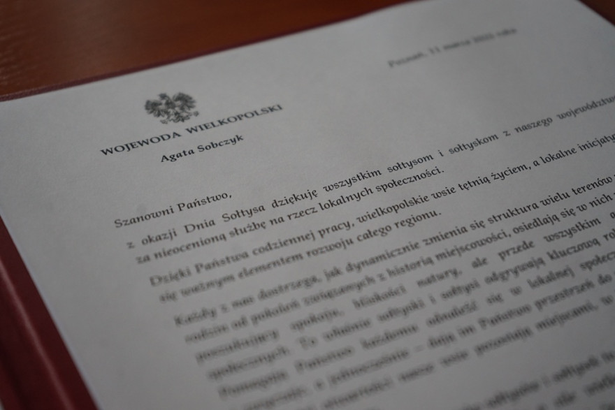 List od Wojewody Wielkopolskiej z okazji Dnia Sołtysa