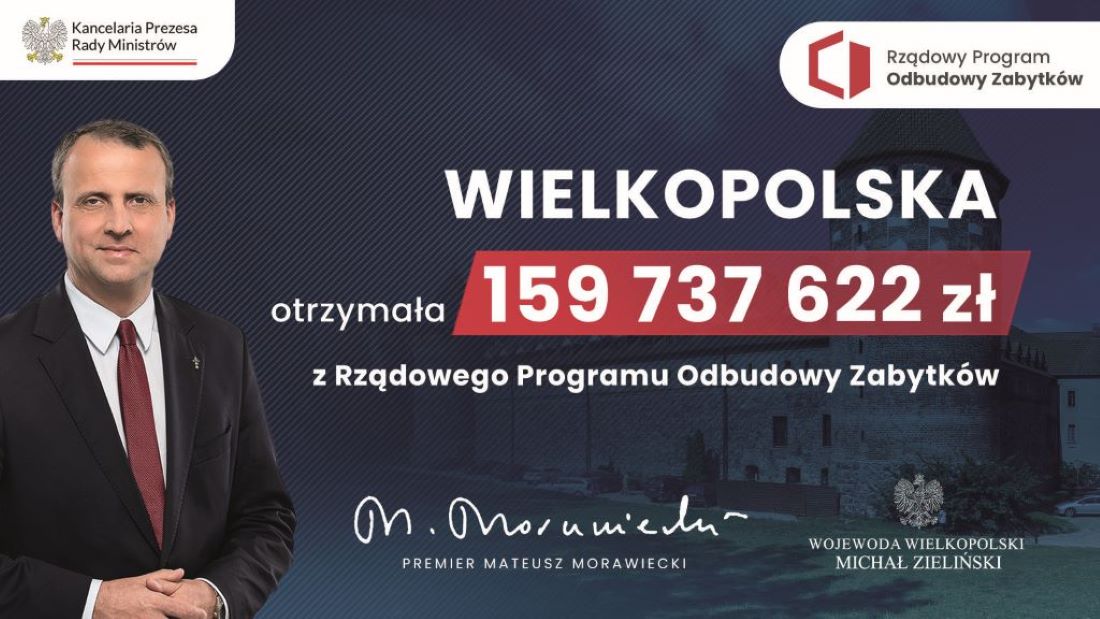 grafika informująca o dotacji na zabytki dla Wielkopolski
