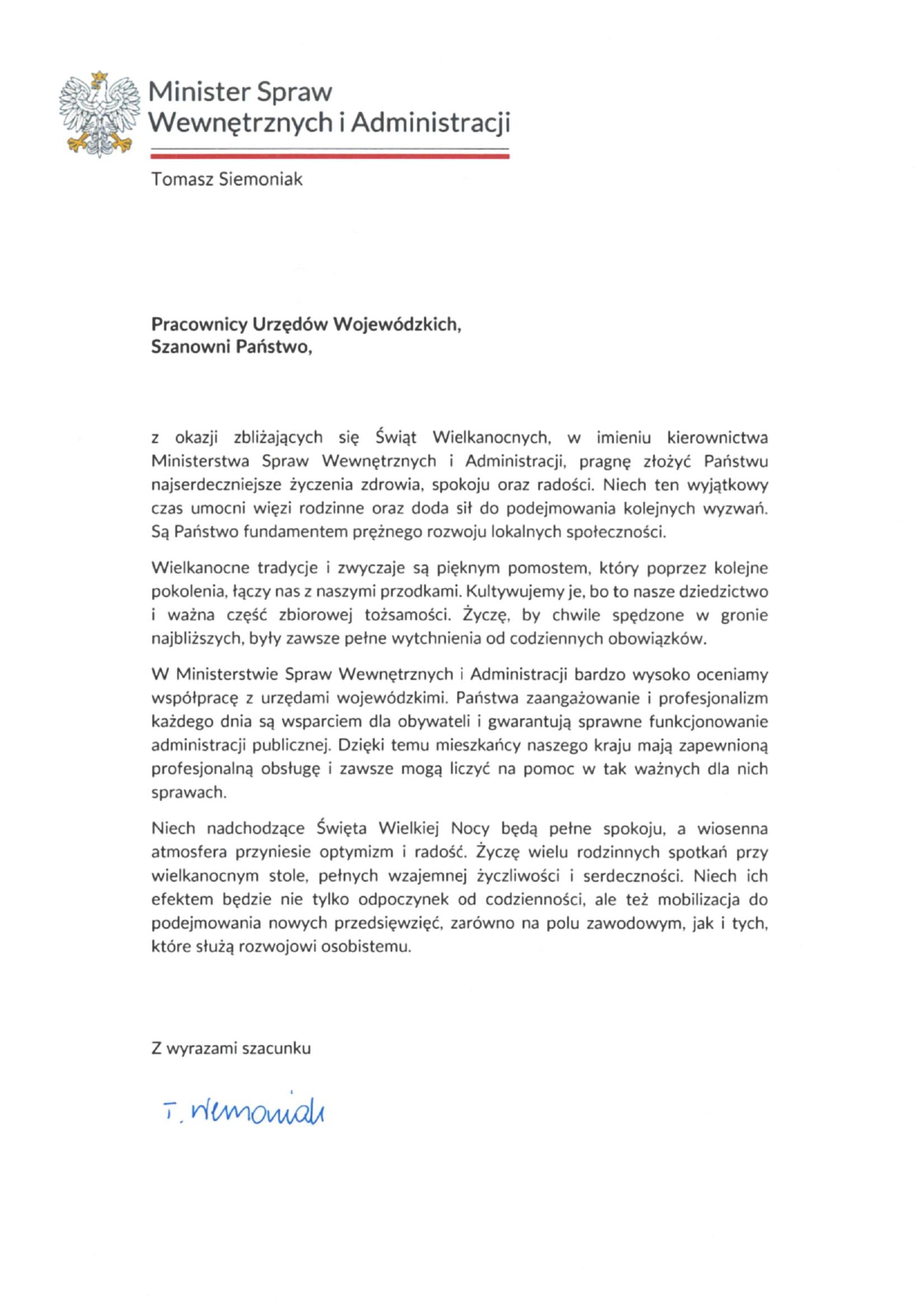 list ministra Tomasza Siemoniaka